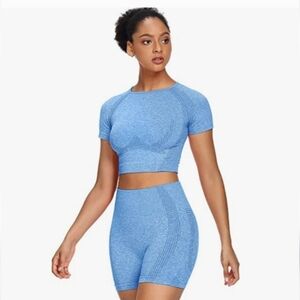 NNT Blue Women's Activewear Shorts Crop Top Lift & Sculpt Set NNT 1x 2x 3x